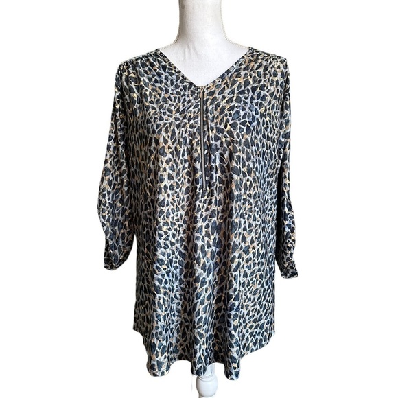 NY Collection Roll Tab Zip Front Jacquard Knit Top Size 2X - Picture 4 of 17